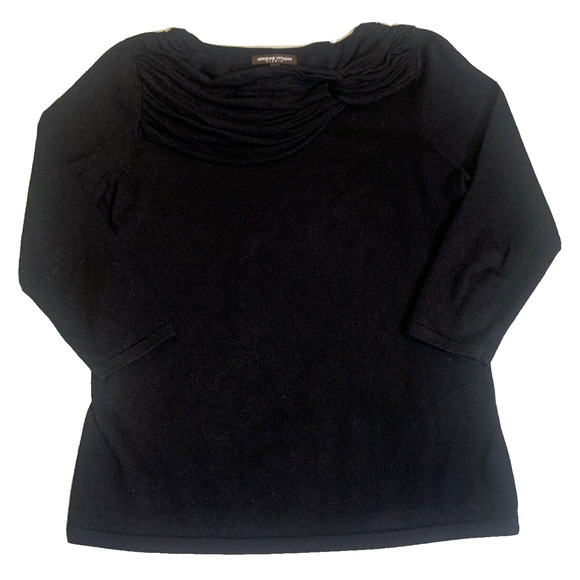 Adrienne Vittadini Sweater Womens Large Black Ruffled Neck 3/4 Sleeve Pullover - Picture 3 of 13